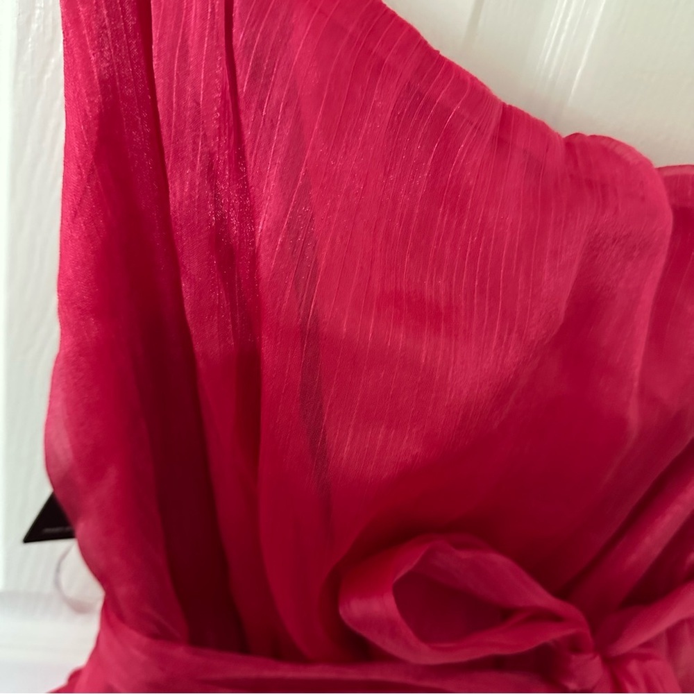 One Shoulder Pink Ruffle Dress - Picture 2 of 7